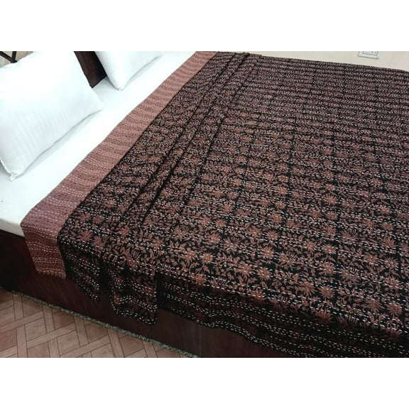 A And E Textiles House Kantha Kantha Bedcover Bedding Quilt Hand Block Floral Design Handblock Floral Print Kantha Throw Quilt Light Weight Block Print Quilted