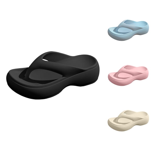 oqasdz Womens Slippers Summer Thick Sole Soft Non Slide Flip Flops Outdoor Beach Vacation Solid Color Slippers Casual Wear,Black
