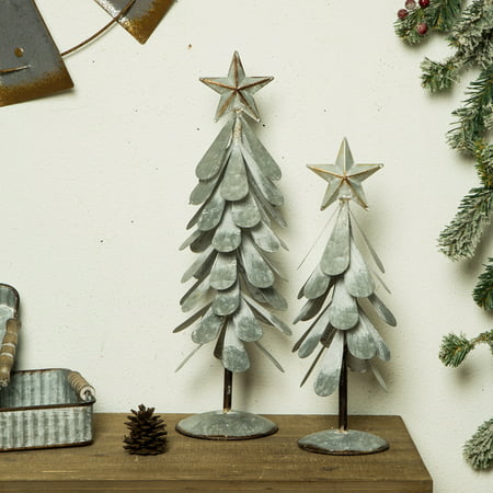 Glitzhome Galvanized Metal Christmas Table Tree Decor, set of