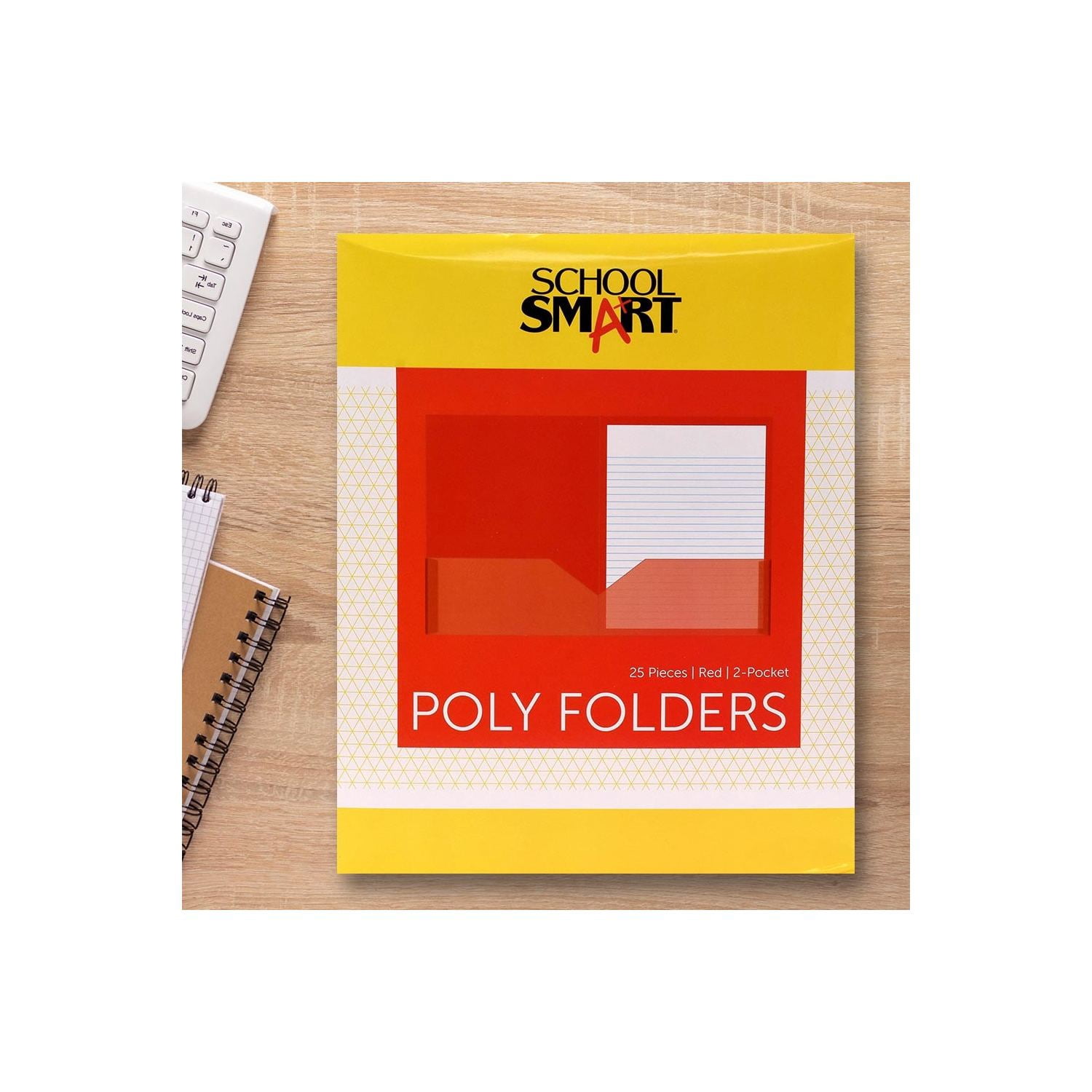 School Smart 2019637 Heavyweight Two-Pocket Poly Folder, Red - Pack of 25