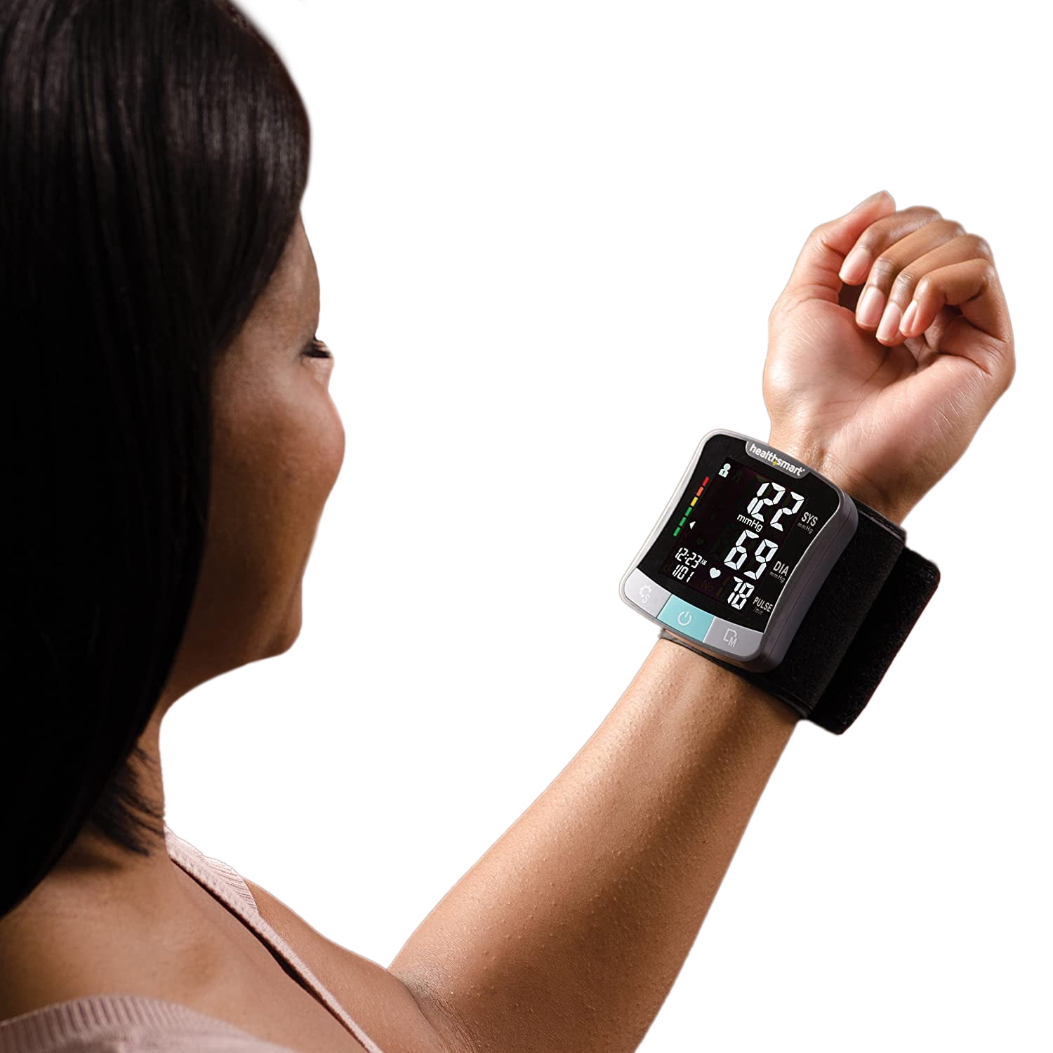 HealthSmart Digital Wrist Blood Pressure Monitor, Talking Function, 120-Reading Memory for 2 Users, FSA HSA Eligible