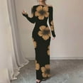 thumbnail image 4 of Womens Long Sleeve Maxi Dress 2025 Fall Spring Fashion Floral Print Tight Fitted Party Club Cocktail Wedding Dresses, 4 of 5