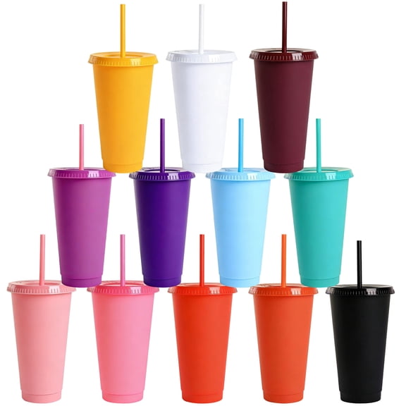 12-Pack 24oz Reusable Tumbler Cups with Lids & Straws - BPA-Free PP, Dishwasher Safe, for Coffee & Cold Drinks, Perfect Holiday Gift, Party, Travel