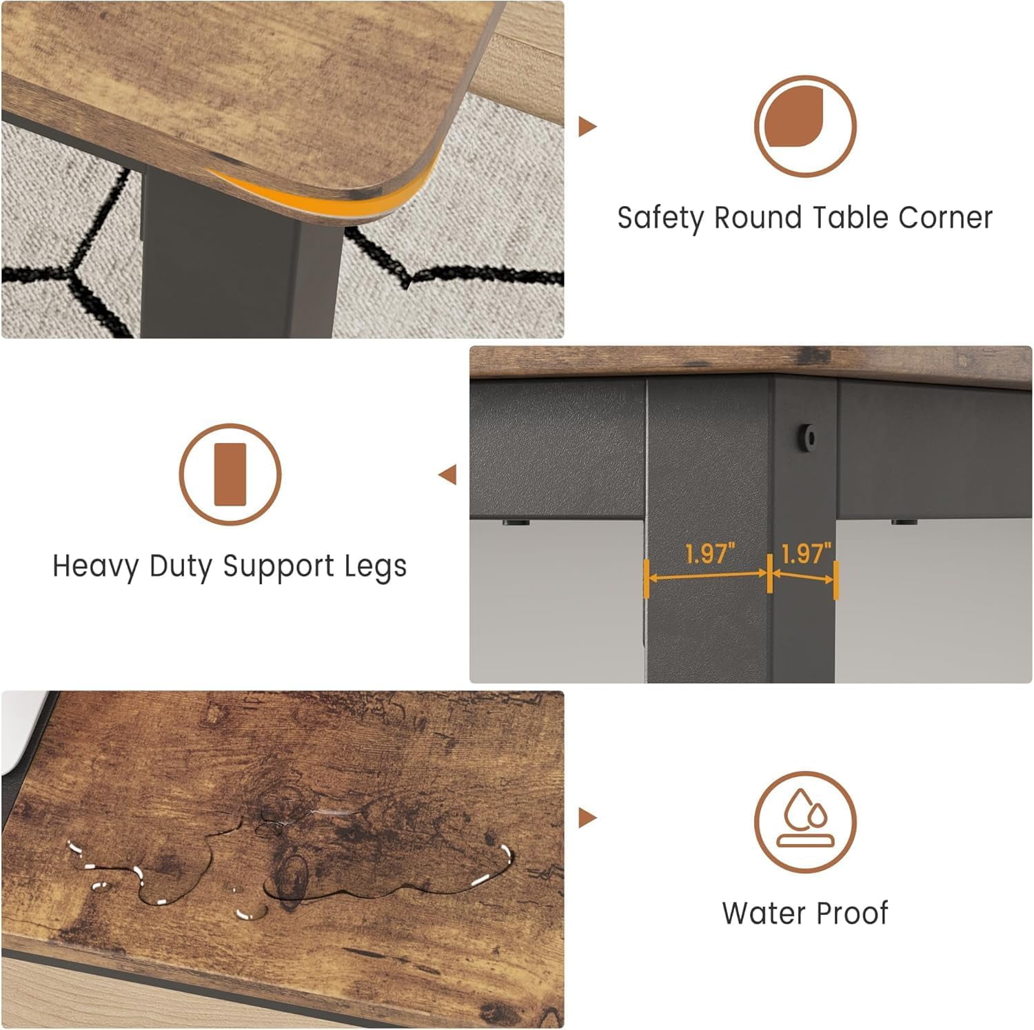71" Industrial Dining Table, Large Rectangle Kitchen Table with Metal Legs, Round Corners, Wooden Conference Tables Writing Desk for Dining Room, Living Room, Retro Brown