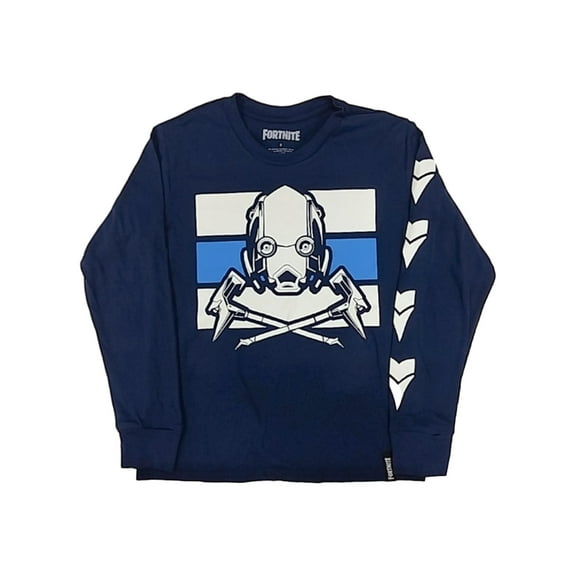Fortnite Boys Navy Gas Mask Wild Card Skin Long Sleeve Video Game T-Shirt