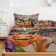 thumbnail image 6 of Twin Sze Fitted Sheet Set - Pumpkins Halloween 2 Piece Bedding Sets 16" Deep Pocket Fitted Sheet with 1 Pillowcase, Black Horror Purple Floral Beige Brushed Microfiber Hotel Luxury Bed Sheets, 6 of 9