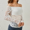 thumbnail image 4 of Otvok Womens Casual Long Sleeve Solid Lace Tops Ladies Off-The-Shoulder Blouse, 4 of 6