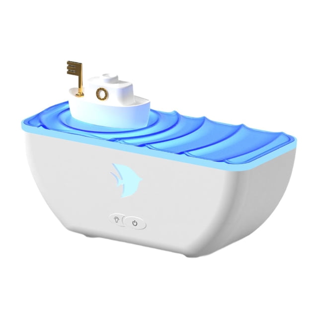 Difusor de aroma con forma de barco, silencioso, 7 luces de colores, 300 ml, humidificador de aire Blanco