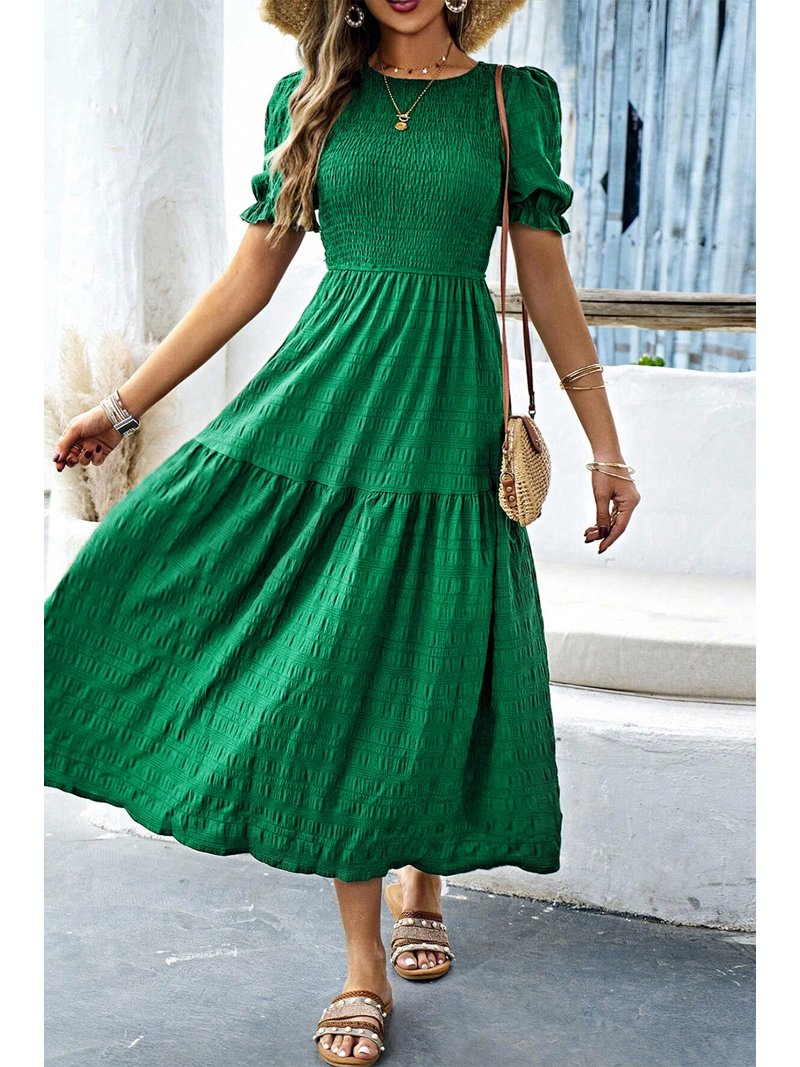 dark green smocked dress ADELIA smocked dress in Leaf Green – Elegantees main image 1