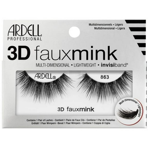 Ardell 3D Faux Mink Lashes 863 Multi-Dimensional Lashes Natural Look Wispy Finish with Invisiband, 1 Pair