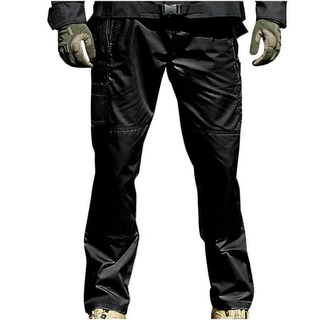 Wyobmus Men s Stretch Hiking Pants Water Resistant Ripstop Camouflage Cargo Pants Lightweight Outdoor Fishing Hunting Utility Pants Not Includ Waistbelt E-Black