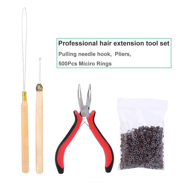 Kit de Extensión de Cabello Terrena de Extensión de Cabello Con 2 Ganchos de Tracción 1 Alicados y 500 Micro Anillos para extensiones de Cabello Profesionales