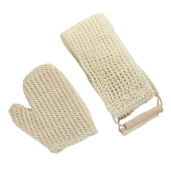 Injueey Guantes de Traje de ducha Sisal Cáñamo Amigable con la piel Bandas para el cabello puro Limpiador Herramientas Barra trasera suave Juegos de accesorios de baño