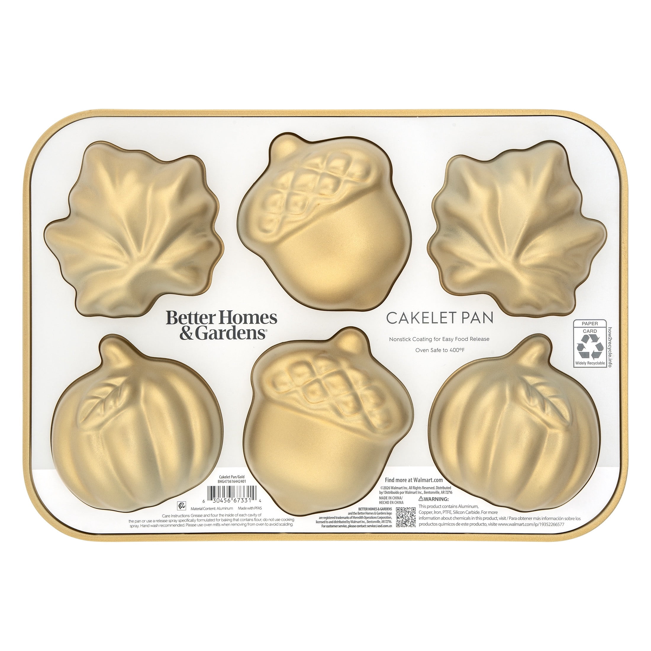 Better Homes & Gardens 12 in x 8 in Nonstick Cast Aluminum Fall Cakelet Pan with 6 Fall-Shaped Molds