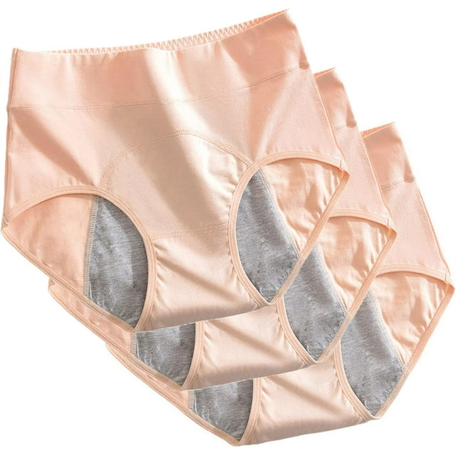 GHSDFBB 3 Pcs Culottes Anti-Fuites pour Femmes, avec une Taille Haute de Couleur Pêche Douce avec Doublure Grise Anti-Fuites. Fabriquées à 95 % de Coton et 5 % d'Élasthanne, Ces Culottes d'Incontinence Lavables Offrent Confort et Flexibilité. la Doublure Anti-Fuites à 3 Couches Comprend une Doublure Intérieure Douce, une Couche Absorbante Moyenne et une Couche Extérieure Respirante en Coton, Offrant une protection contre les Fuites. Convenant aux cycles Menstruels, à la Récupération Post-Partum Ou à l'Incontinence Urinaire, Ces Culottes Sont Conçues pour Être Utilisées