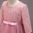 thumbnail image 5 of IBTOM CASTLE Flower Girls 3/4 Sleeve Deep V-Back Tulle Vintage Lace Wedding Party Long Dress Formal Princess Communion Pageant Maxi Gown 11-12 Years Dusty Pink, 5 of 8
