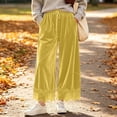thumbnail image 3 of Lmueinov 2026 Women's Drawstring Elastic High Waist Velvet Wide Leg Pants, Lace Scalloped Hem Loose Casual Trousers with Side Pockets Autumn Winter S-3XL, 3 of 7