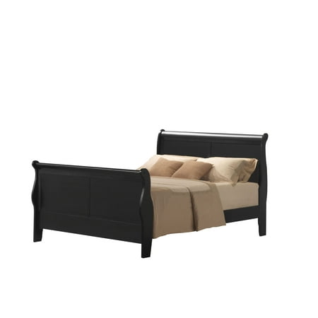 Acme Furniture Louis Philippe III Twin Sleigh Bed in Black Pine Wood, Multiple Sizes
