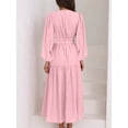 thumbnail image 4 of xiaxaixu Robe Longue Femme Couleur Unie Col en V Manches Longues Grande Balançoire Boho Mode Printemps Automne Décontractée Ample Vacances, 4 of 8