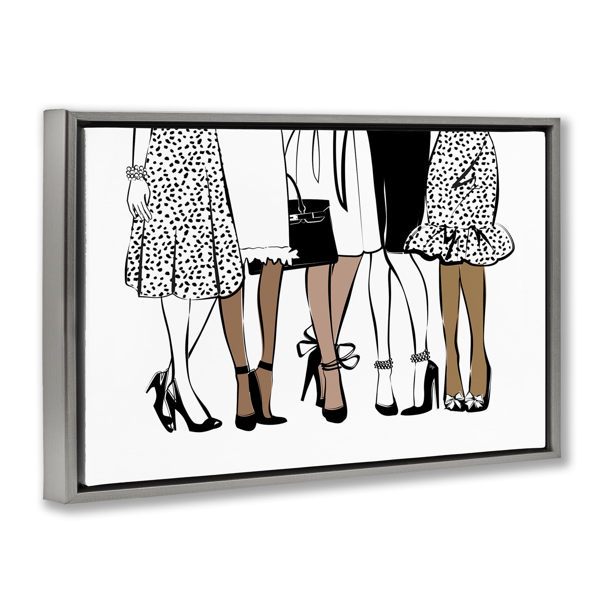 Stupell Industries Trendy Fashion Girlfriends People Painting Gray Floater Framed Canvas Art Print Wall Art, 31 x 21