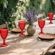 thumbnail image 4 of Juego de 12 copas de vino clásico de color rojo, copas de agua de vidrio de 10 onzas, patrón floral único en relieve, cristalería de tallo alto transparente, copas de bebida para boda, fiesta, bar, 4 of 4