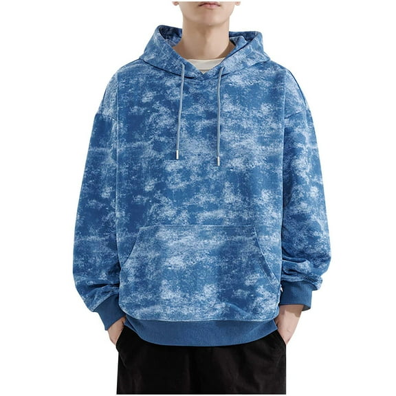 safuny Men's Dipdye Pullover Long Sleeve Shirts Outwear Crew Neck Sweatshirts Loose Tops Suede Pockets Big&Tall Fashion Casual Hoodies Blue S