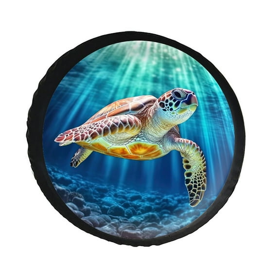 KAKALAD Sea Turtle Swiming in Underwater 01 Spare Tire Cover PVC Leather Wheel Protectors Weatherproof Universal Dust-Proof for Trailer Rv SUV Truck Camper Travel Trailer Accessories 14 ” Inch