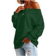 thumbnail image 4 of Staron Women's Off Shoulder Long Sleeve Tops Casual Loose Knitted Sweater Pullover Solid Color Comfy Winter Fall Spring Fashion Basic, Army Green L, 4 of 7