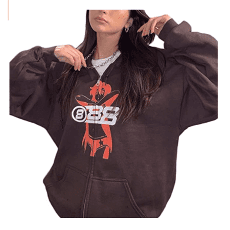 Women Graphic Printed Oversized Y2K Sweatshirt Zip Up Long Sleeve Hoodies  Aesthetic Jacket Streetwear with Pockets | Walmart Canada