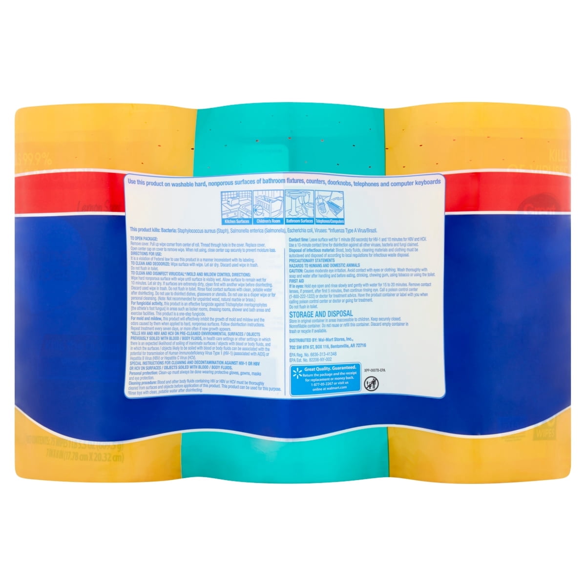 Great Valu Disinfecting Wipes, Lemon and Fresh Scent, 225 Count, 3 Pack
