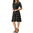 thumbnail image 4 of Allegra K Women's Peter Pan Collar A-Line Flowy Midi Chiffon Floral Dress, 4 of 5