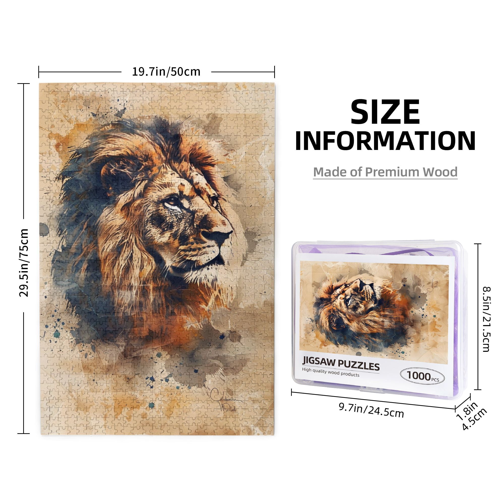 1000 PCS Vintage Lion 1000 Piece Vibrant Jigsaw Puzzle,Stress Relieving Pleasure,Classic Animal Wooden Puzzle For Adults,Ideal For Relaxation And Family Fun,Challenging Brain Exercise