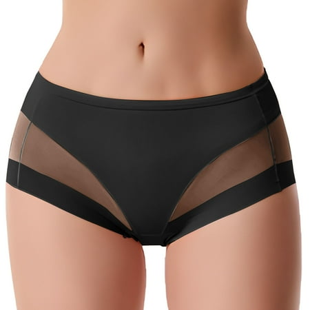 Riforla Womens Panties Women Fashion Solid Sexy Briefs High Waist Lift Belly Mesh Patchwork Breathable Comfortable Underwear Briefs for Women Black XL