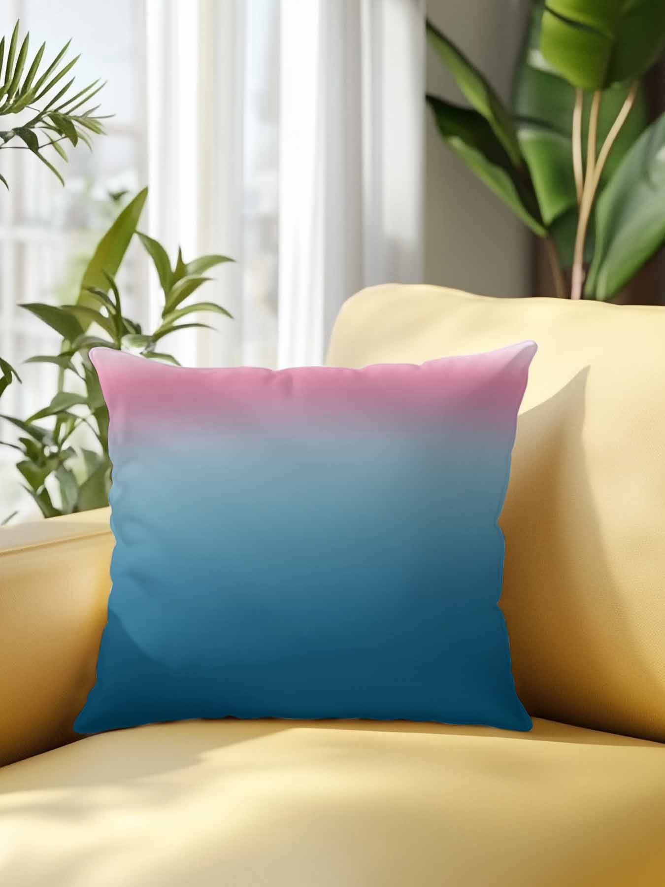 1 Pack Outdoor Throw Pillow, Pink Blue Ombre Waterproof Pillow with Insert Included, Modern Abstract Art Aesthetics Decorative Accent Cushion Sofa Pillows for Patio Porch, 16 x 16 In