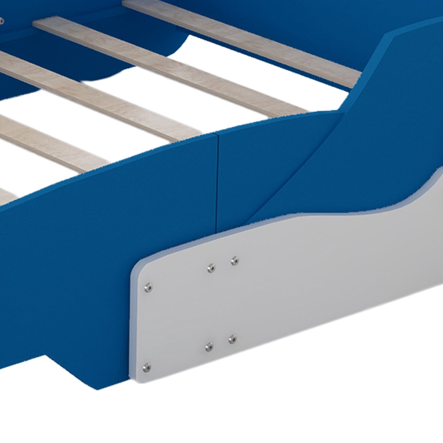 Full Size Race Car-Shaped Platform Bed, Full Bed Frame with Wheels, Full Car Bed with Slat Support for Kids, Child's Bedroom, Blue