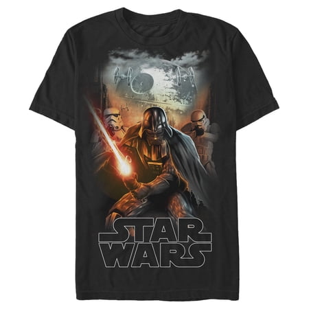 Men's Star Wars Vader Saber Death Star Poster Graphic Tee Black Large