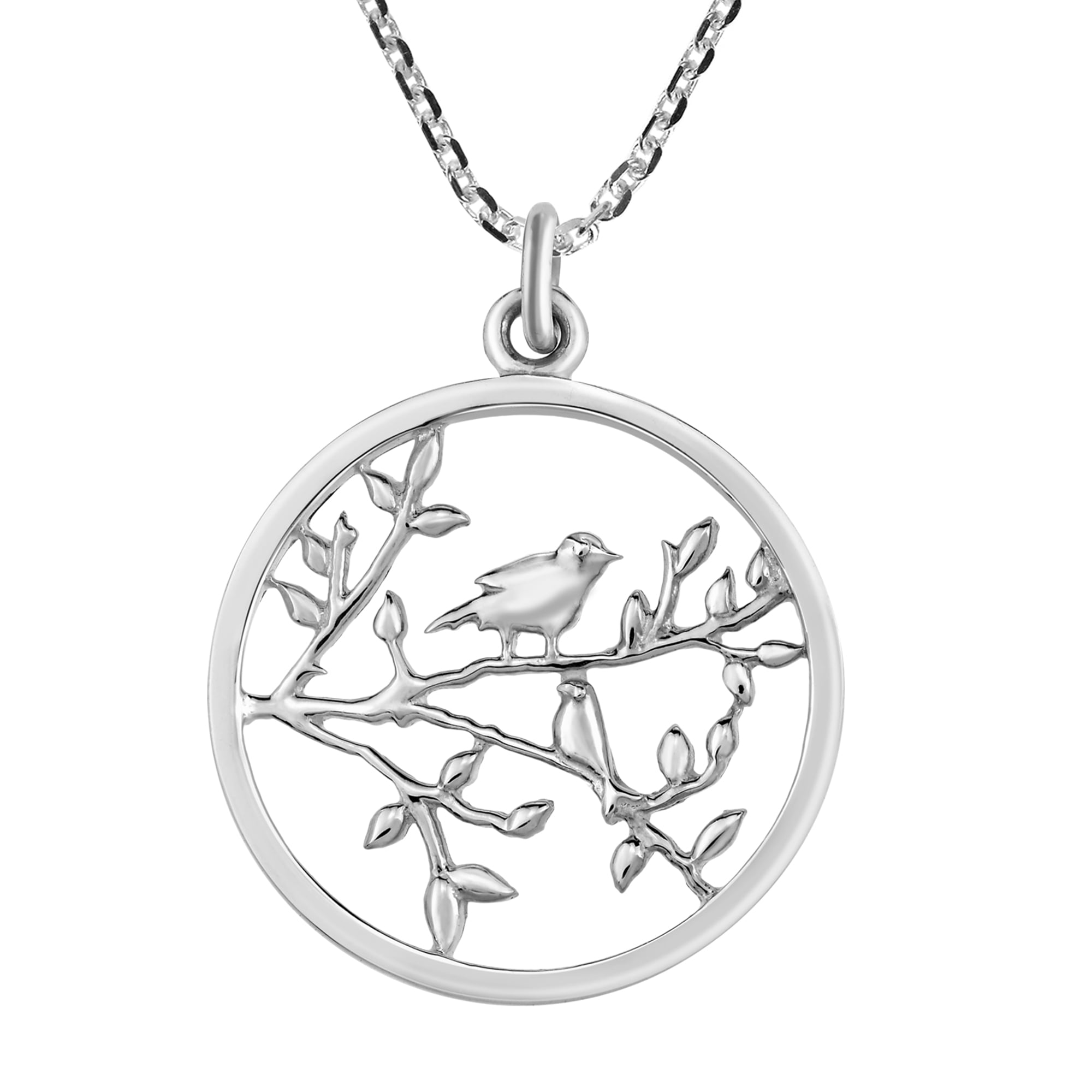 925 Sterling Silver Bird Branch Pendant Necklace 