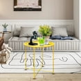 thumbnail image 4 of Folding Tray Metal Side Table 2PC Yellow Round End Table Cyan Sofa Small Accent Fold-able Table, Round End Table Tray, Next to Sofa Table, Snack Table for Living Room and Bed Room, 4 of 9