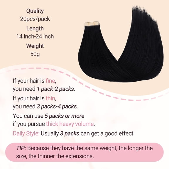 JINYUN-Tape in Hair Extensions Human Hair Jet Black 16 Inch Hair Extensions Real Human Hair Invisible Tape in Extensions Seamless Remy Extensions for Women 50g 20pcs