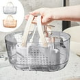 thumbnail image 1 of Cesta organizadora de baño de plástico transparente con asa, gran bolsa de almacenamiento para artículos de aseo, orificios de drenaje, organizador de baño rectangular., 1 of 6