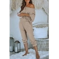 thumbnail image 5 of PRETTYGARDEN Women's 2 Piece Ribbed Tracksuit Outfits Off Shoulder Long Sleeve Pullover Lounge Pants with Pockets, 5 of 9