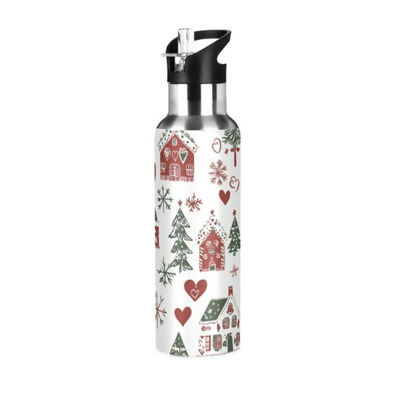 Yayeee 20oz Insulated Water Bottle Double Wall Stainless Steel with Flip Straw Lid, Red Nordic Christmas
