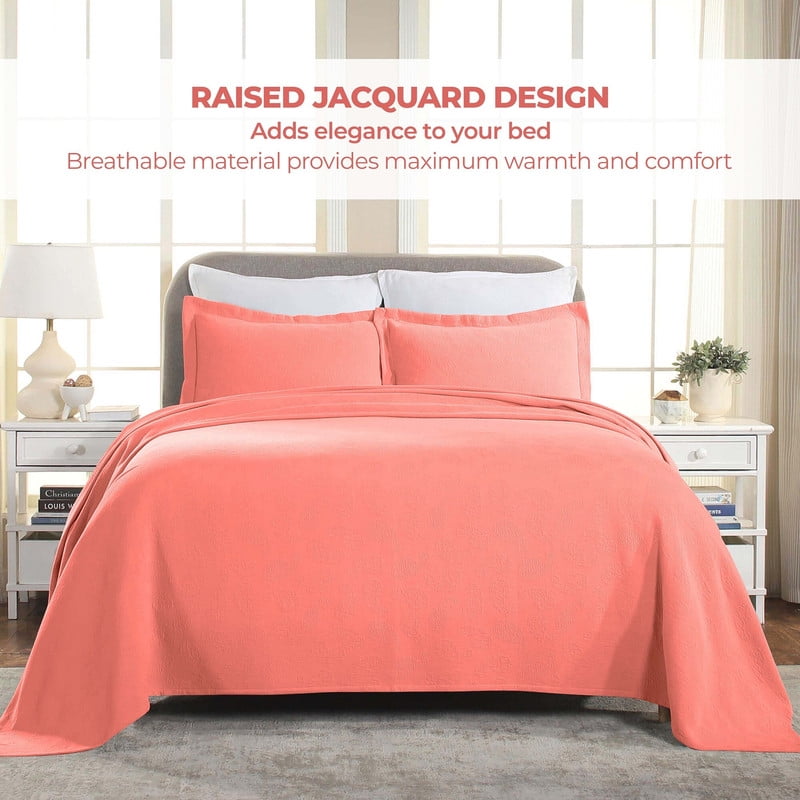 Supeior Paisley Cotton Decorative 2-Piece Bedspread Set, All Season Breathable Bedspreads, Twin, Coral