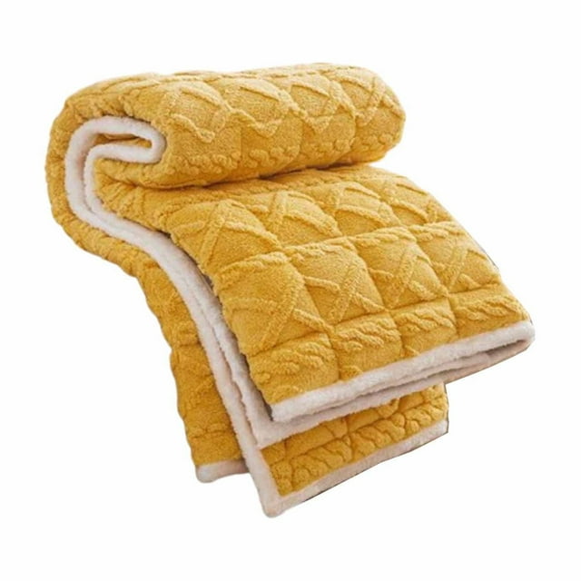 Thick Flannel Mattress Pad - 70.9x78 Inch Solid Color Quilted Mattress Topper with Non-Slip Backing, Machine Washable Warm Bed Cover (Yellow)