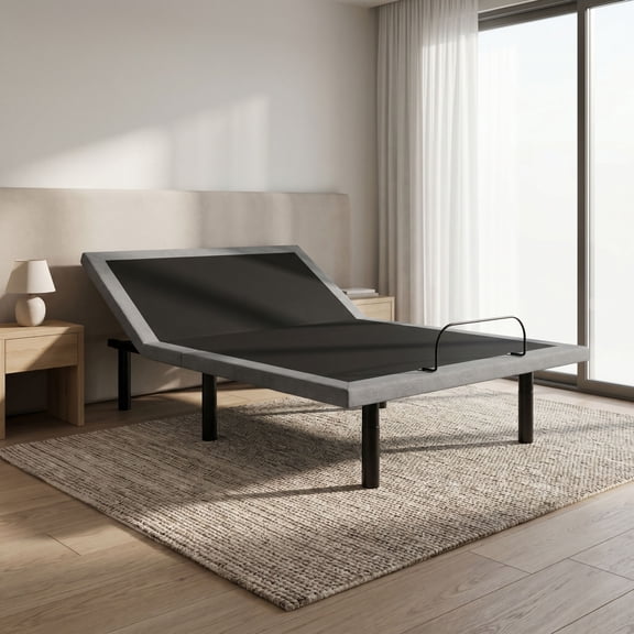 Adjustable Bed Base, California King Size Steel Frame with Head and Foot Position Adjustments, Wireless Remote, Foldable Tool-Free Assembly, Black and Grey Modern Bedroom Bedbase