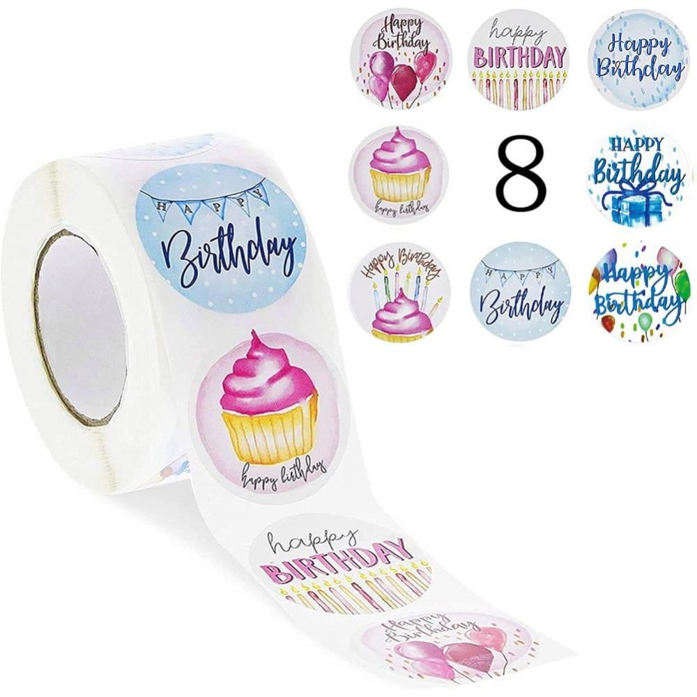 Happy Birthday Sticker Self-Adhesive Birthday Gift Sealing Stickers 1 Inch 500 Stickers per Roll with 6 Colors