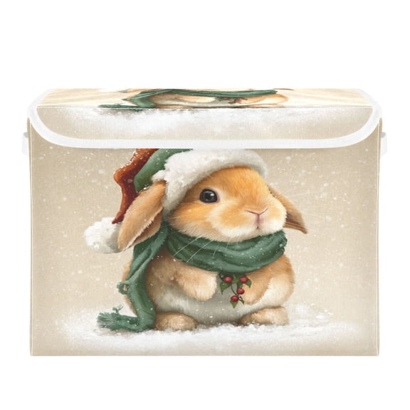 Storage Box With Lid 16.5x12.6x11.8In Foldable Stacked Household Storage Box Yellow Christmas Rabbit