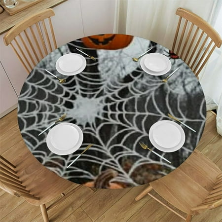 

Sheronv Pumpkins Spider Web Round Tablecloth 100% Polyester Stain-Resistant for Indoor Outdoor Restaurants Parties Halloween Waterproof Full Width Single-Sided Printing 54 -58