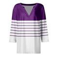 thumbnail image 4 of hxobax Womens Striped 3/4 Sleeve Shirts Henley V Neck Tunic Tops Fall Colorblock Tee Shirt Blouses, 4 of 5