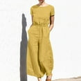 thumbnail image 5 of Wlynlyn Women Cotton Linen Jumpsuits Summer One-Piece Outfits Short Sleeve Wide Leg Long Pants Rompers Size XL, 5 of 9